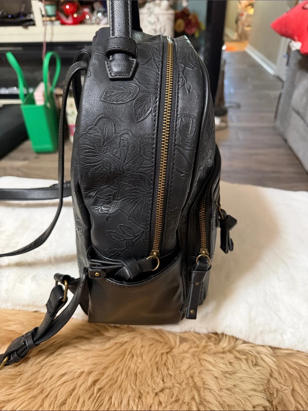 Frye & Co Brown Embossed Dome Backpack Tooling Leather Look Western Black